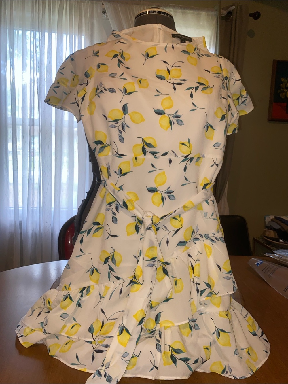 Banana Republic yellow lemon pattern mini dress - Size 4